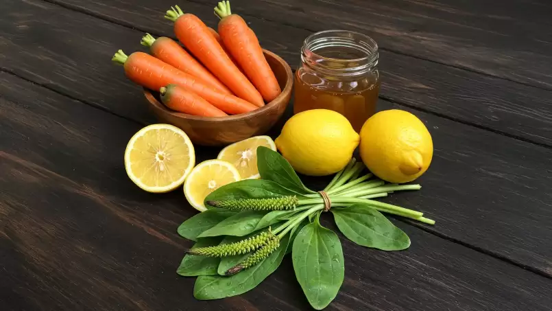 Elixir natural para un hígado sano con zanahorias, miel, limones y diente de león