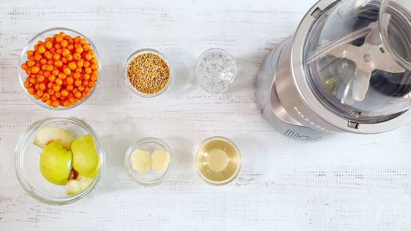 Batido de espino amarillo con manzana, jengibre, polen y miel, foto 2